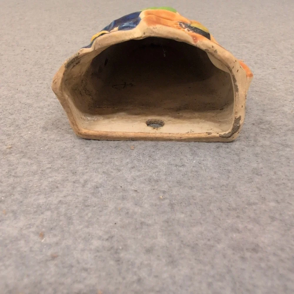 Vintage Japan Ceramic Floral Wall Pocket Vase Embossed Orange Blue Flowers - Picture 2 of 5